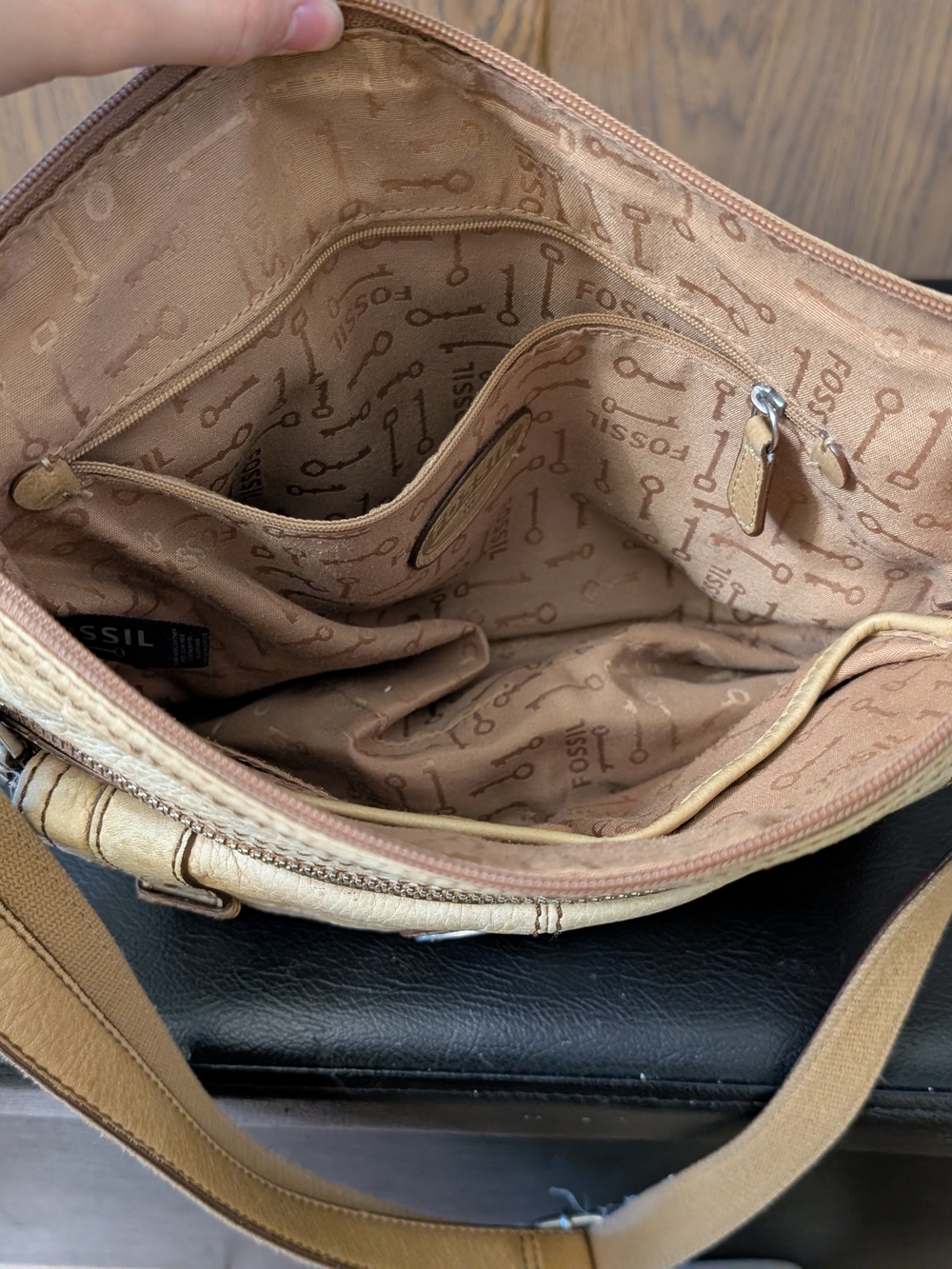 Fossil Beige Tan Leather Shoulder Bag - Picture 4 of 12